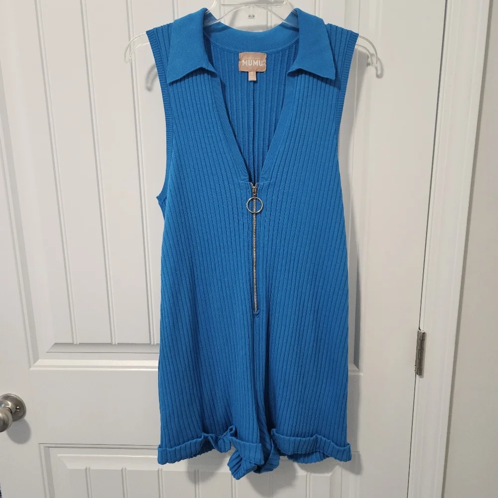 Show Me‎ Your Mumu All in One Romper Teal Rib Knit Small Zip Front Sleeveless - Picture 4 of 9